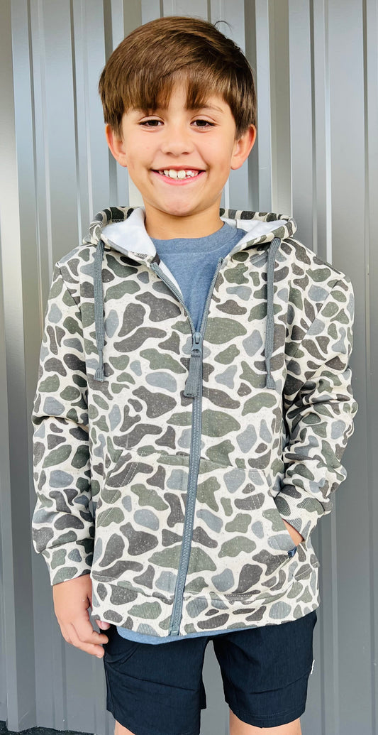 Youth Fleece Zip Up - Classic Deer Camo