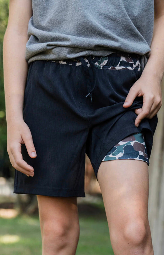 Youth Athletic Shorts - Black - Throwback Camo Liner