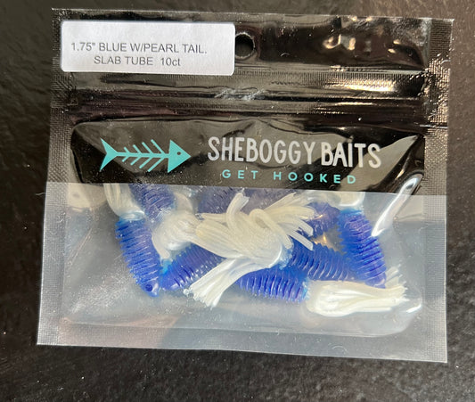 SHEBOGGY BLUE W/PEARL TAIL SLAB TUBE 1.75" 10ct