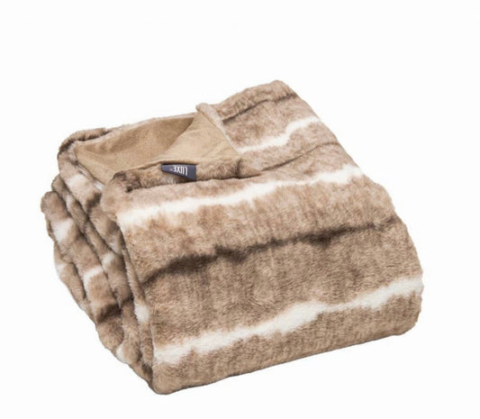 Premier Luxury Light Brown and White Faux Fur Throw Blanket