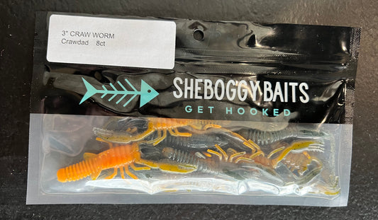 SHEBOGGY 3" CRAW WORM Crawdad 8ct