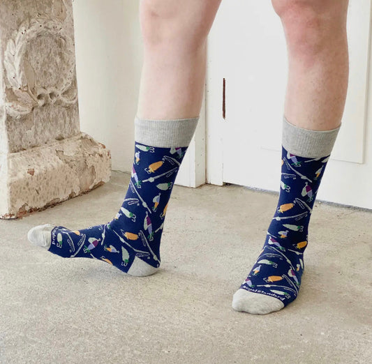 Men's Hook Line and Sinker Socks Navy/Gray/Orange/Blue One Size