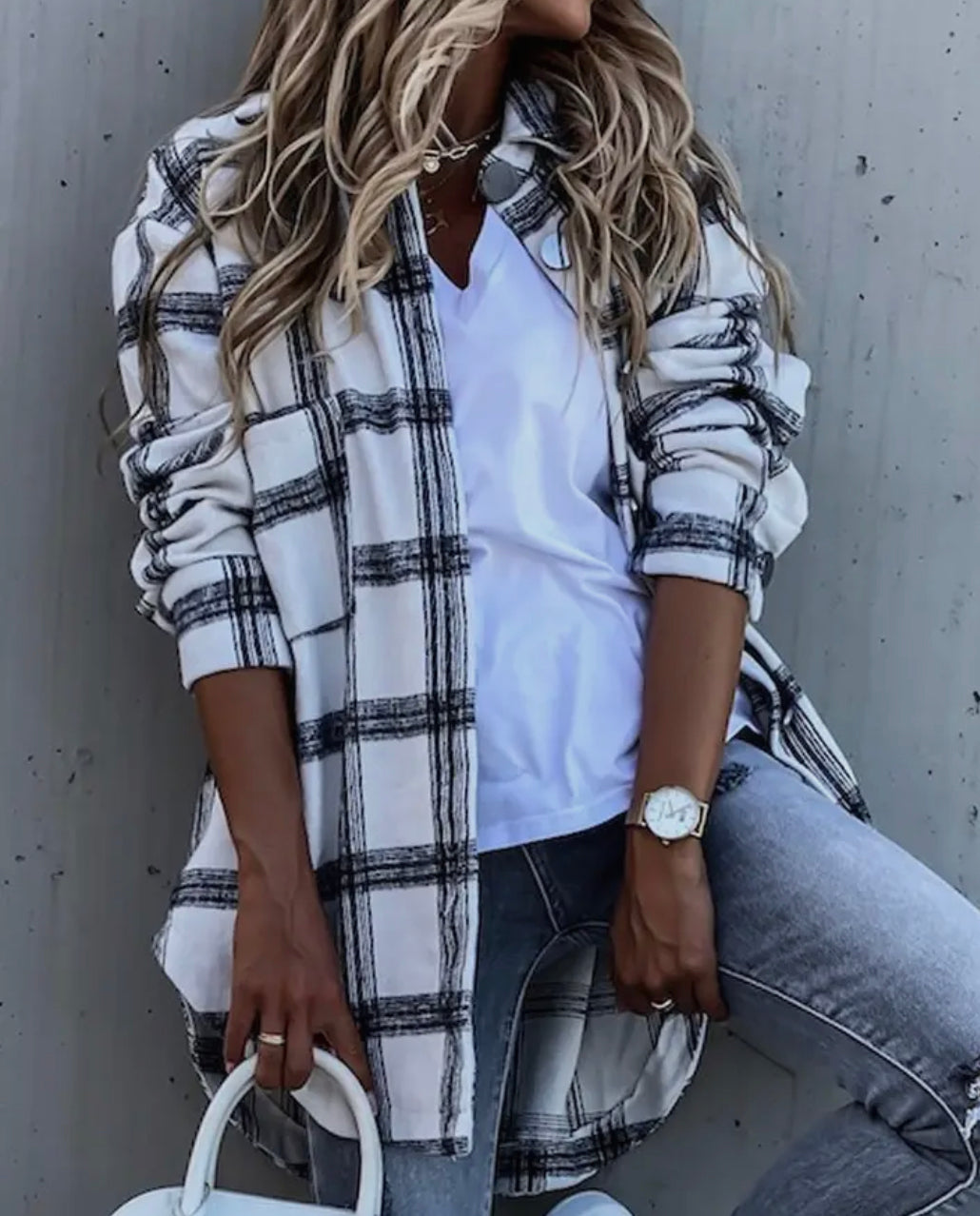 Women Plaid Pattern Oversized Buttoned SHACKET