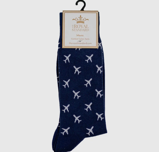 Men's Airplane Socks Navy White One Size