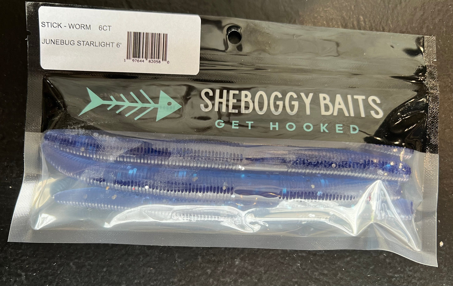 SHEBOGGY STICK - WORM 6CT JUNEBUG STARLIGHT 6'