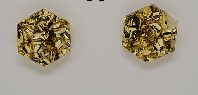 Gold Glitter Octagon Stud